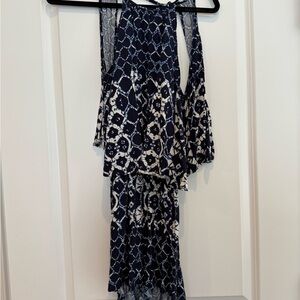 BB Dakota Navy and Cream Patterned romper with open back